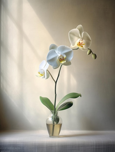 w wazonie na stole stoi biała orchidea