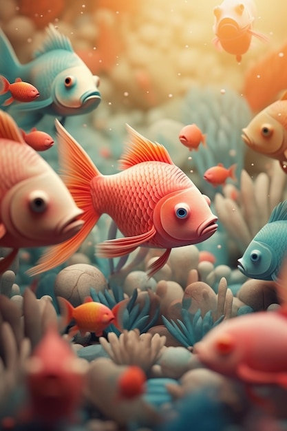 w wodzie pływa razem wiele ryb generujących sztuczną inteligencję