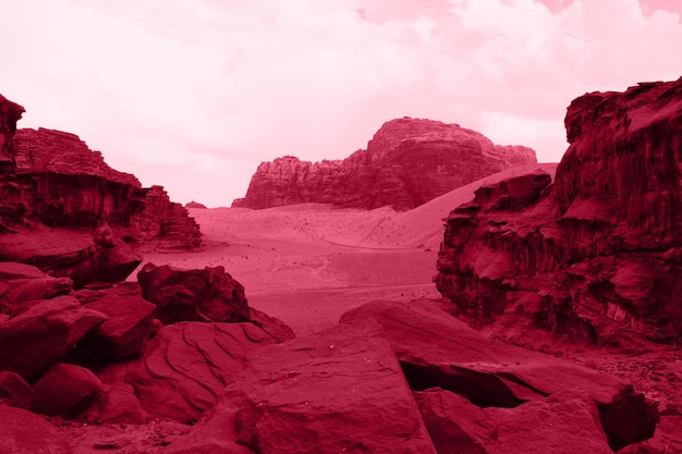 Wadi Rum pustynny jordański mag stonowany w kolorze viva magenta