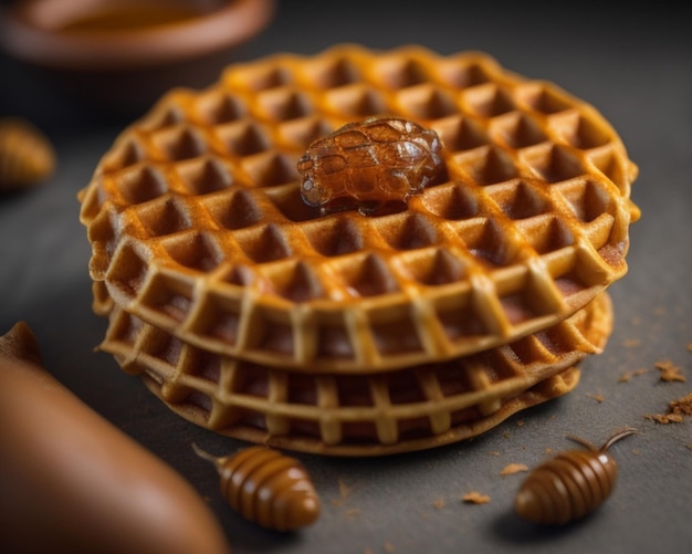 wafel z syropem czekoladowym i syropem chocoladowym