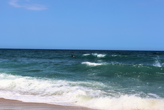 Wakacje na morzu fale błyszczą w słońcu kamienie i bryzgi wakacje na plaży