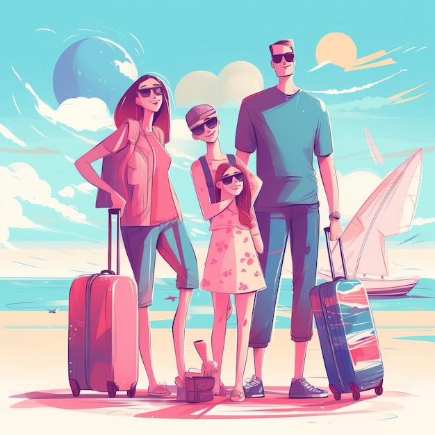Wakacyjna walizka nad morzem słoneczna ai wygenerowana wysokiej jakości ilustracja