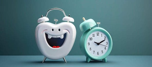 Wake up with a dental twist Budzik z zębem i szczoteczką do zębów stworzony za pomocą generatywnej technologii sztucznej inteligencji