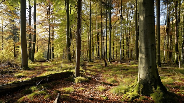 Wald panorama malowniczego lasu świeżo zielonego Generative Ai