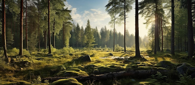 Wald Panorama z Sonnenstrahlen