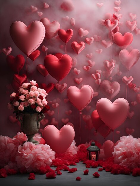 Zdjęcie walentynki cyfrowe tło para zakochanych serca