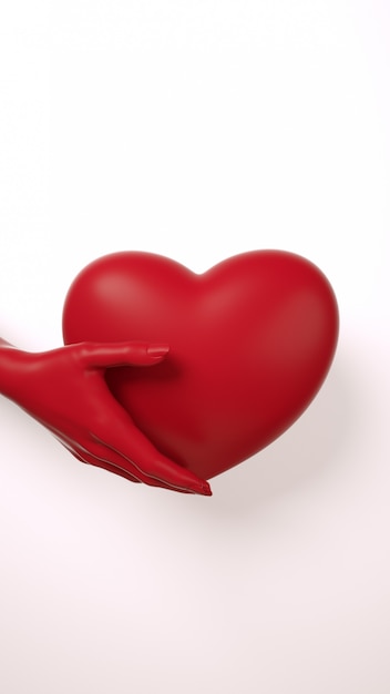 Walentynki-dzień Ręka Trzyma Serce Tło. Ciemnoczerwony Kolor Na Białym Płaskim Leżał. Uwielbiam Kartkę Z życzeniami
