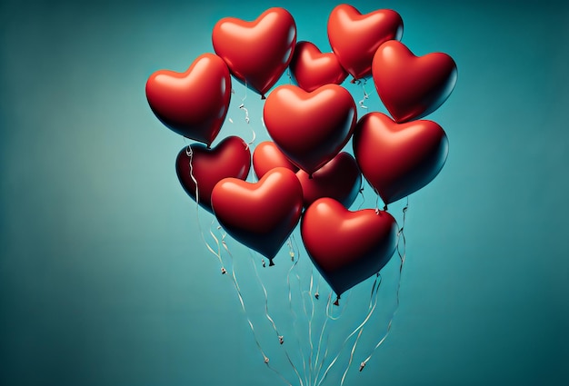 Walentynki kilka balonów w kształcie serca Generative ai