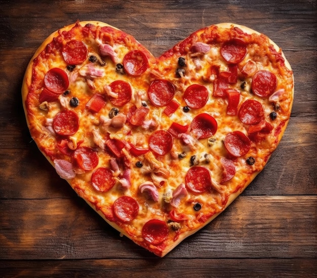 Walentynki koncepcja pizzy lub restauracji miłość kształt pizzy samodzielnie na czerwonym tle koncepcja valentine dzień miłości jedzenie pizza dzień