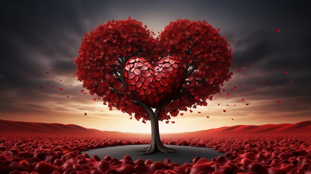Walentynki na tle z drzewem w kształcie serca