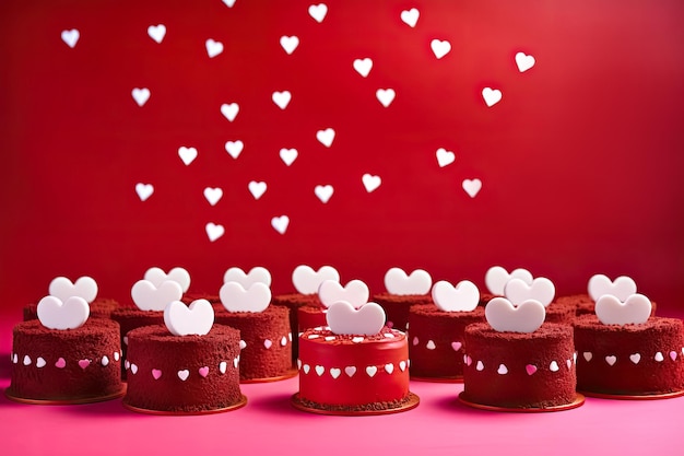 Walentynki pyszne ciasta z sercami na czerwonym tle prezent na Walentynki