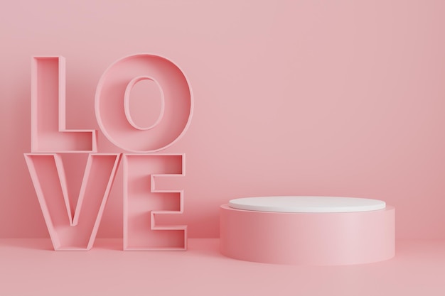 Walentynki różowe tło z wyświetlaczem produktu i napisem LOVE renderowania 3d