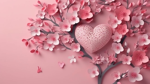 Walentynki tło z różowym papierowym rzemiosłem miłość Generative AI