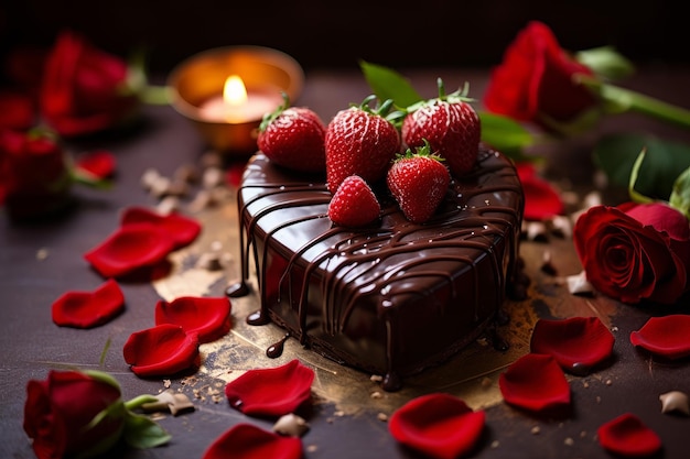 Walentynkowe ciasto czekoladowe Romantyczna randka Wygeneruj sztuczną inteligencję