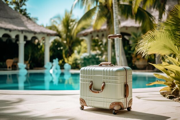 Zdjęcie walizka na wakacje w luksusowej willi wakacyjnej