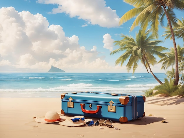 walizka podróżna na plaży Generuj AI