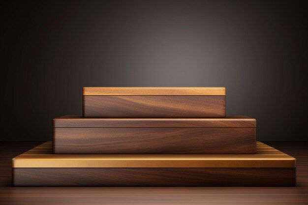 Zdjęcie walnut wood 3d podium dla platformy dark product na renderowaniu 3d