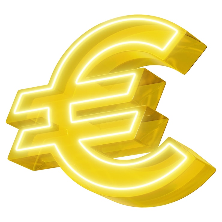 Zdjęcie waluta euro png neon żółta ikona przezroczyste tło