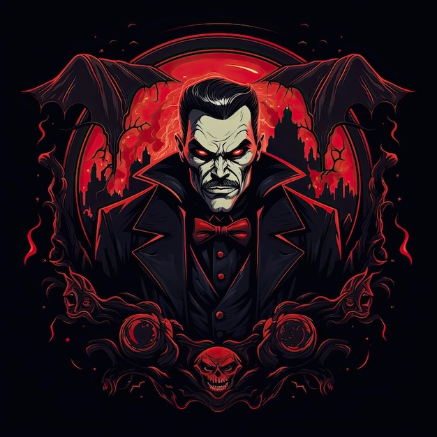 wampir dracula tshirt projekt wektor clipart halloween straszny charakter ilustracja przerażający tatuaż