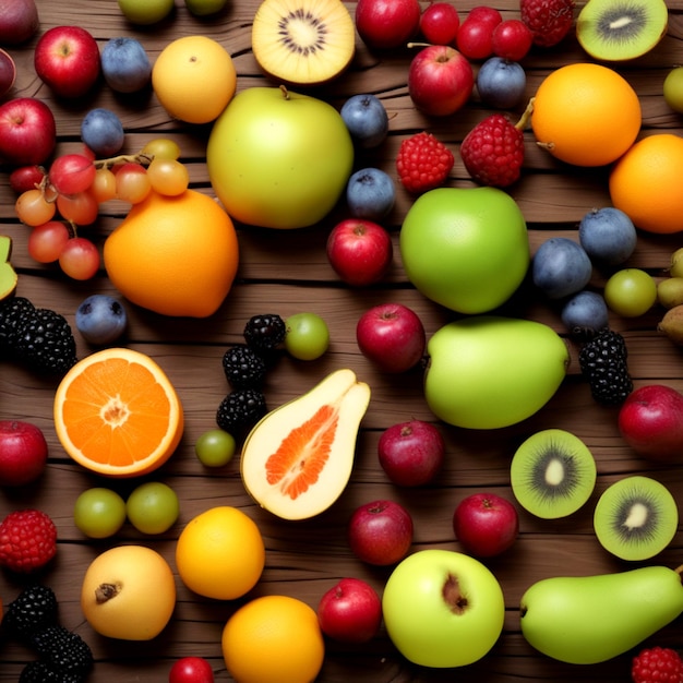 wariant owoców na drewnianym stole