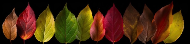 Zdjęcie warstwa kolorowych liści ułożonych w różnych kolorach generative ai