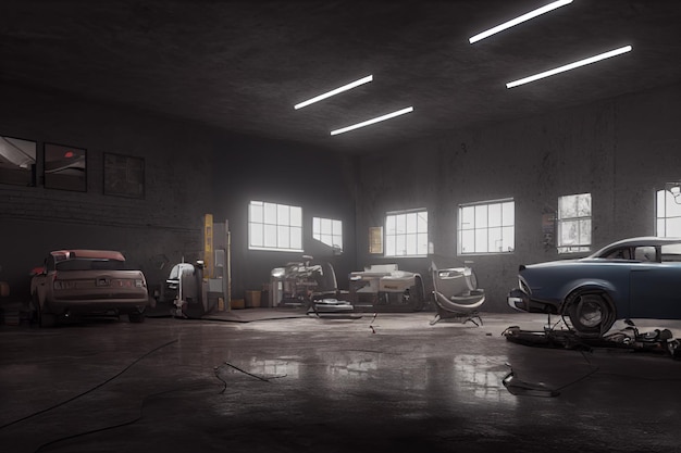 Warsztat naprawy i konserwacji samochodów render 3D