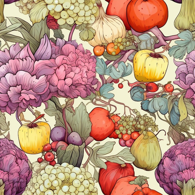 warzywa i owoce farba szczotkowa styl bezszwowy wzór
