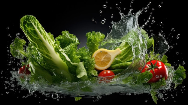 Warzywa świeża woda rozpryskuje na odizolowanym tle