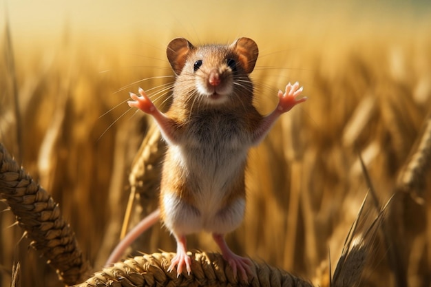 Wąsaty obserwator chwytający mysz polną na szczegółowej ilustracji Generative Autor: Ai