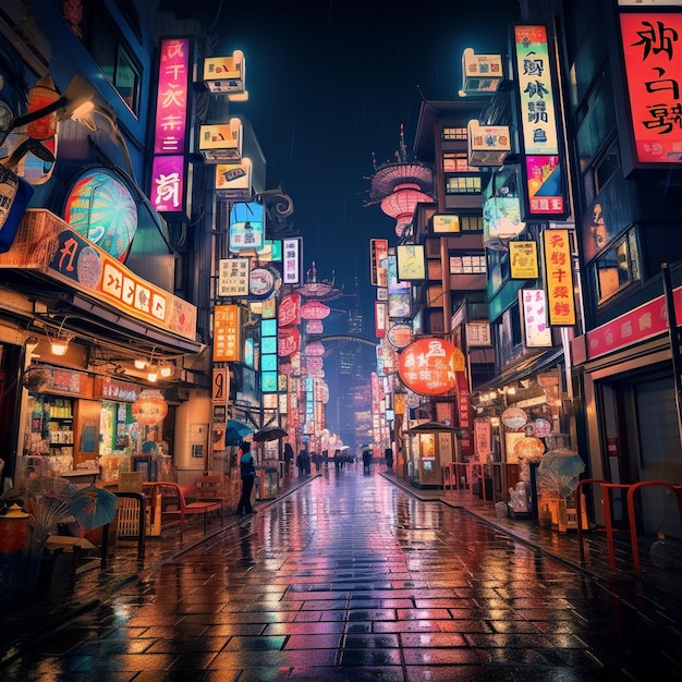 Wąska ulica w Dotonbori w nocy Osaka Japonia