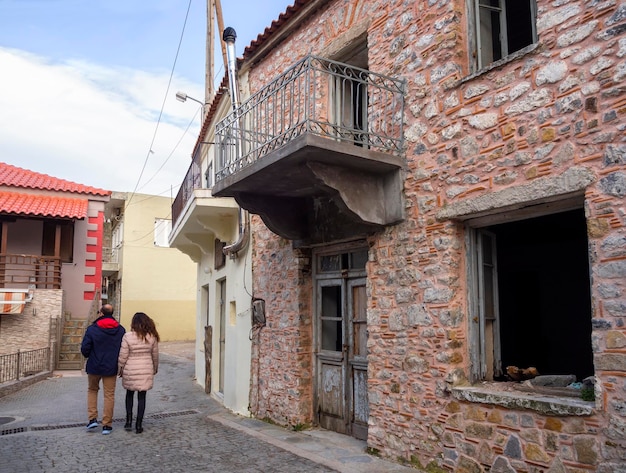 Wąskie Uliczki Greckiej Wioski Steni Pod Górami Dirfys Na Wyspie Evia Greece