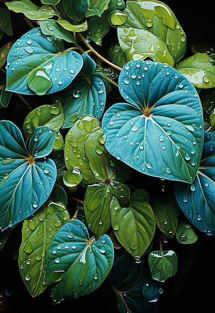 water_drops_on_plants_and_leaves_in_the_style_of_dark