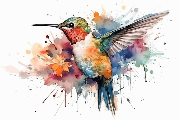 Watercolor_Floral_Hummingbird_isolated_on_white_backgrou