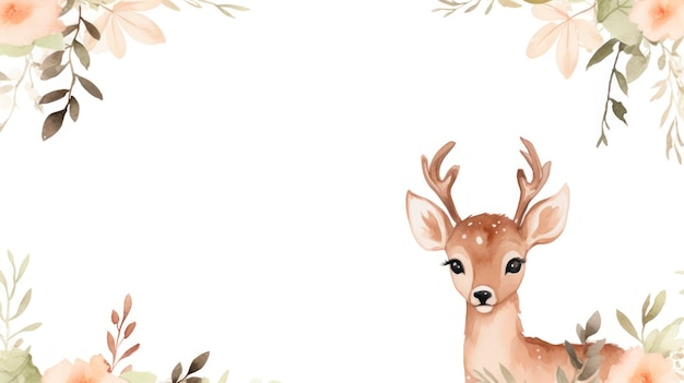 Watercolor Forest Invitation Frame z Baby Deer AI generowany
