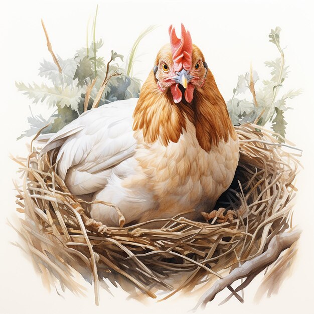 Zdjęcie watercolor_of_hen_in_the_nest_white_background_spaced