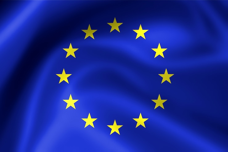 Zdjęcie waving fabric flaga unii europejskiej, ue
