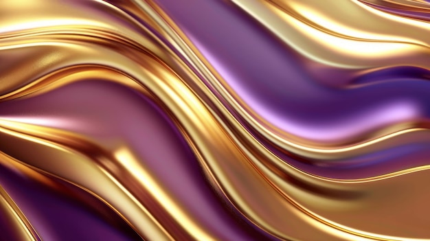 Wavy Golden And Purple Metallic 3D Background HD (Złote i fioletowe, metalowe tło 3D)