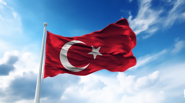 Wawe Flaga Turcji Błękitne niebo Flaga Turcji