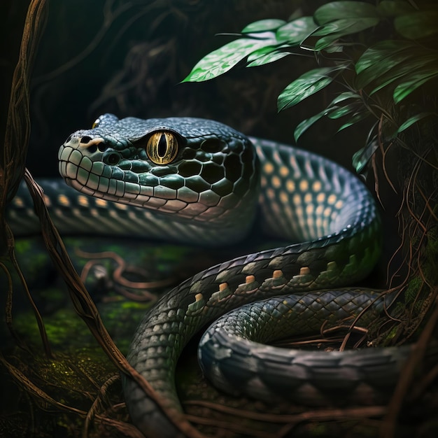 wąż w czystym i zielonym lesie