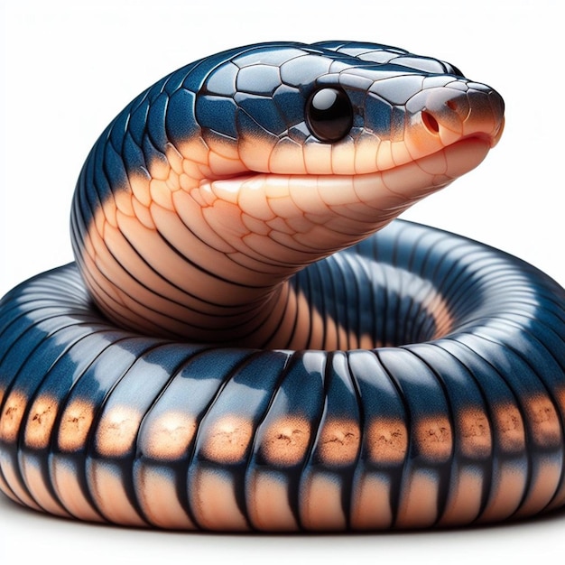 wąż z niebieskim ciałem i czarnym pasem na głowie