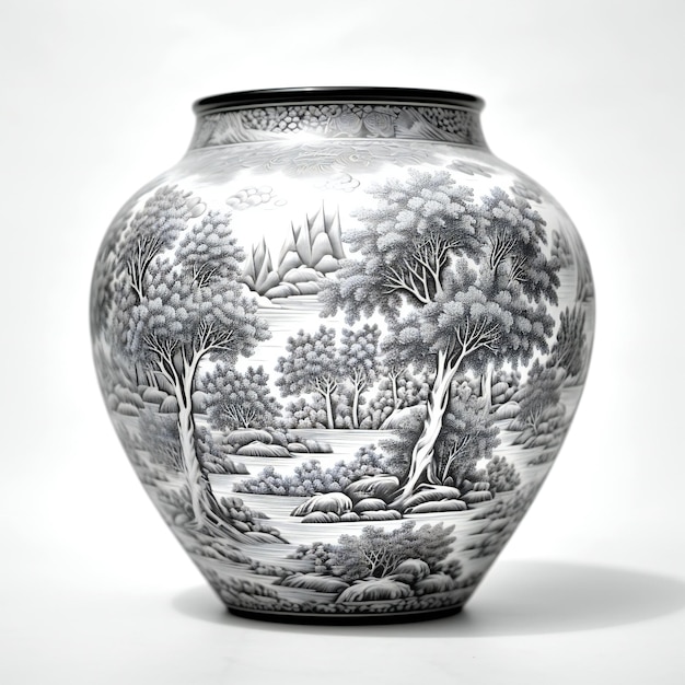 Zdjęcie waza ceramiczna z wzorem drzew na białym tle