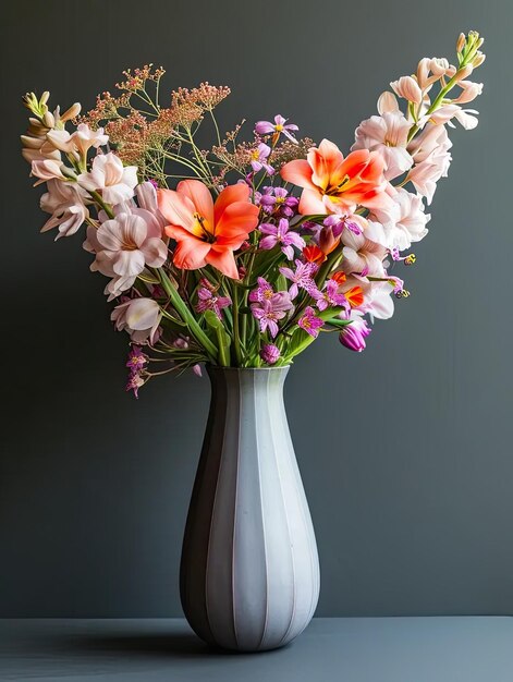 Waza wypełniona wieloma kwiatami na górze stołu