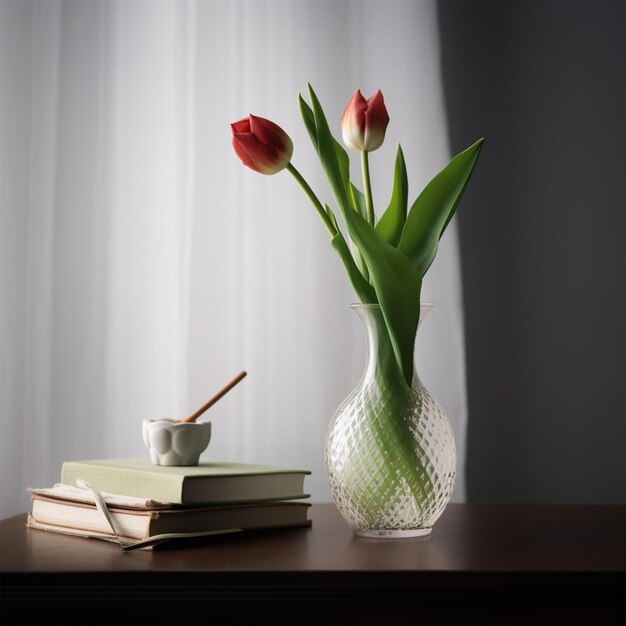Waza z tulipanem na biurku