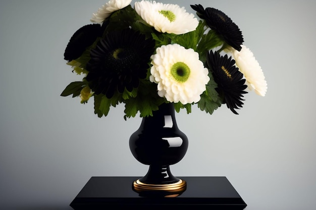 Zdjęcie wazon z kwiatami na stole ze złotą podstawą.