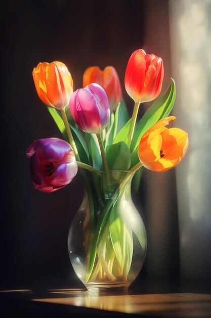 Wazon z tulipanami Akwarelowy martwy żywot