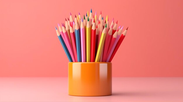 Wciągająca scena kolorowych ołówków na wesołej różowej powierzchni Generative AI