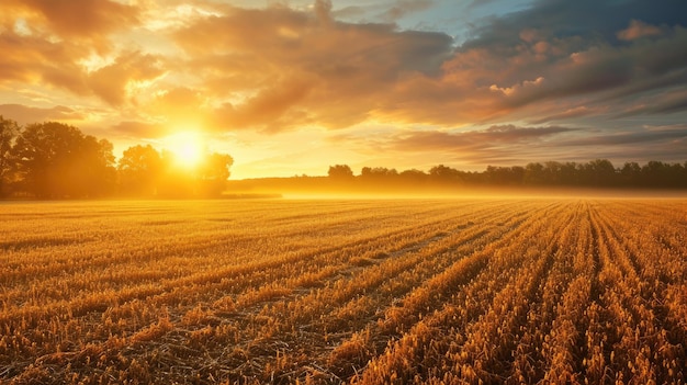 Wczesny poranek rolnicy pola rosy na uprawach wschód słońca wspaniały