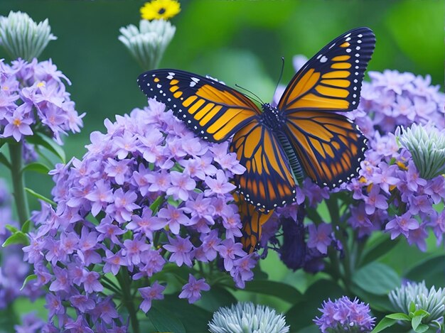 Wdzięczne motyle tańczą z bliska na kwiatach