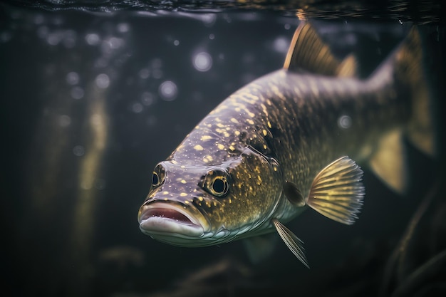 Wędkarstwo Zbliżenie sandacza pod wodą Ilustracja AI Generative