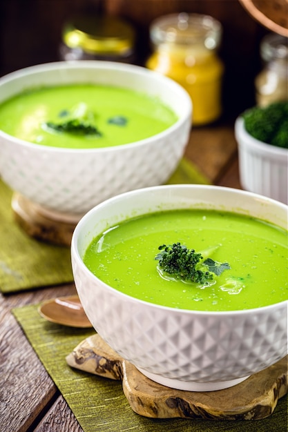 Wegańska zupa z zielonych warzyw, detoks i kremowa zupa z groszku, brokułów i innych warzyw